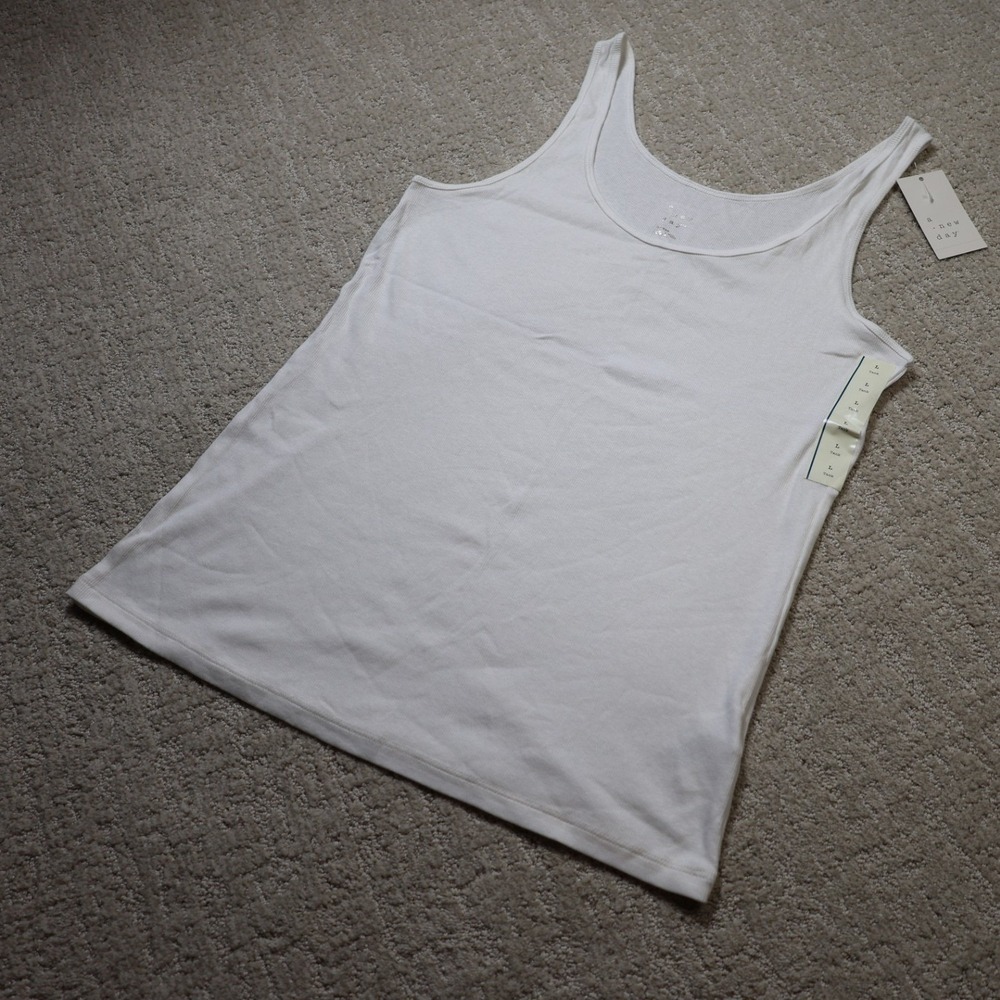 A New Day Womens Ribbed Scoop Neck Tank Top White Large NWT Z956WW